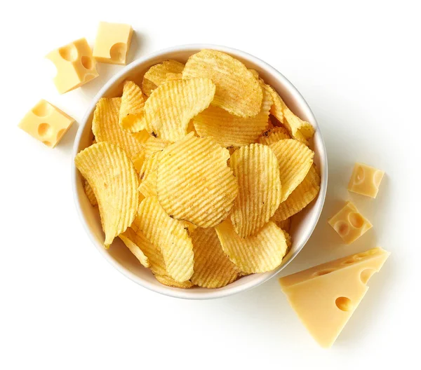Bol Chips Pommes Terre Ondulées Croustillantes Croustilles Avec Saveur Fromage — Photo