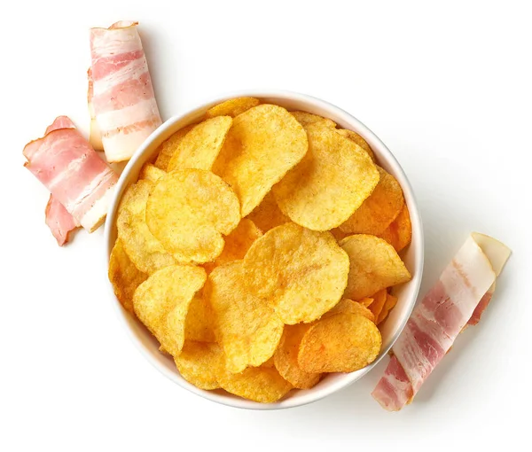 Bol Chips Croustillantes Chips Bacon Isolé Sur Fond Blanc Vue — Photo