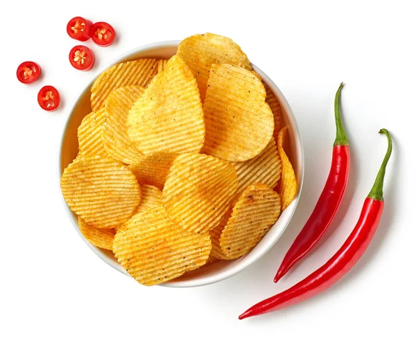 Bol Chips Pommes Terre Ondulées Croustillantes Croustilles Avec Saveur Piment — Photo