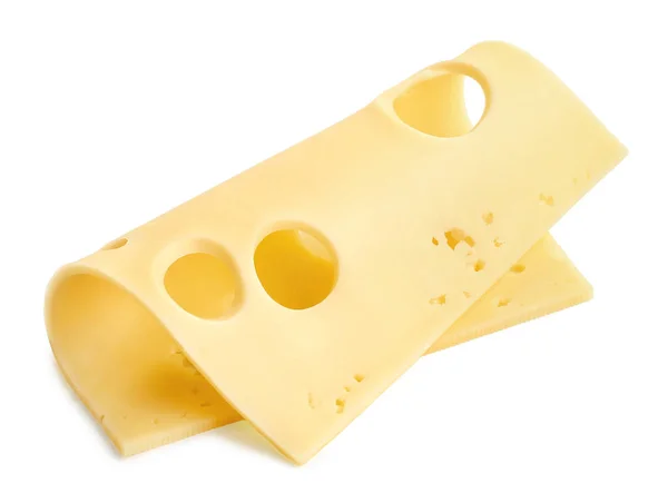 Eine Scheibe Maasdam Käse Isoliert Auf Weißem Hintergrund — Stockfoto