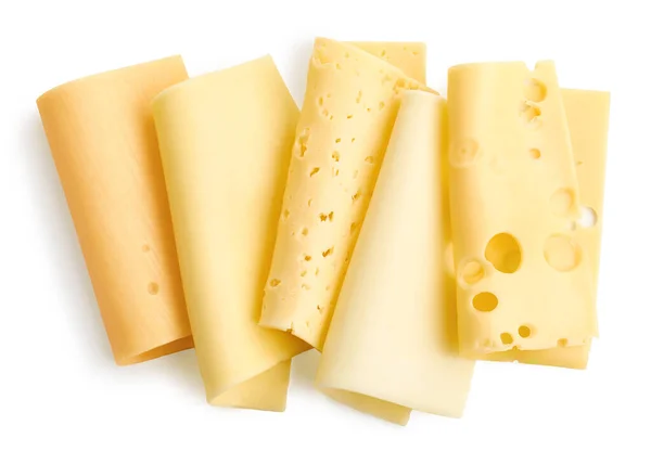 Beyaz Arka Planda Izole Edilmiş Farklı Rulo Peynir Dilimleri Grubu — Stok fotoğraf