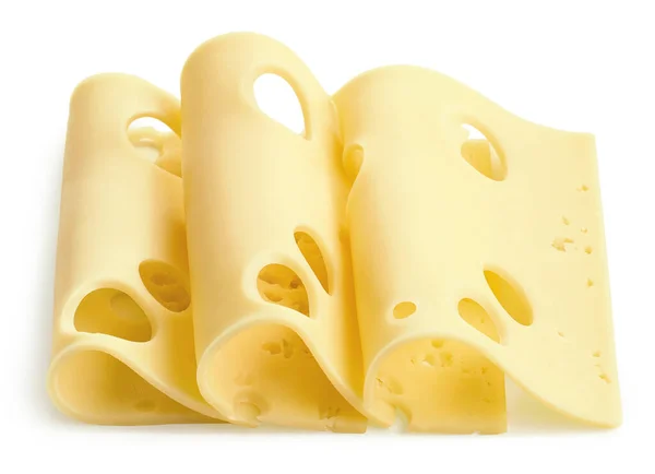 Maasdam Peynir Dilimleri Beyaz Arkaplanda Izole Edilmiş — Stok fotoğraf