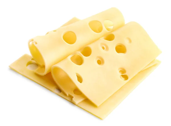 Maasdam Käsescheiben Isoliert Auf Weißem Hintergrund — Stockfoto