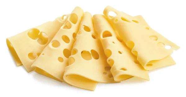 Maasdam Peynir Dilimleri Beyaz Arkaplanda Izole Edilmiş — Stok fotoğraf