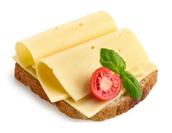 Sandwich Tostato Con Fette Formaggio Pomodoro Ciliegia Isolato Sfondo Bianco — Foto Stock