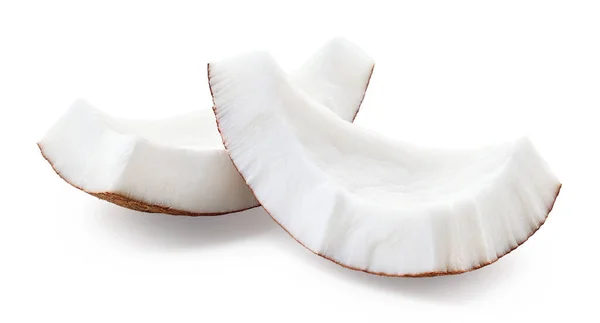 两个新鲜成熟的椰子片 白色背景分离 — 图库照片