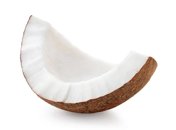 Een Stuk Verse Rijpe Kokosnoot Geïsoleerd Witte Achtergrond — Stockfoto