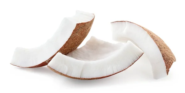 三块新鲜椰子片或切片 在白色背景上隔离 — 图库照片