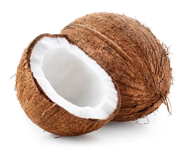 Whole Half Fresh Ripe Coconut Isolated White Background — Stock Photo, Image