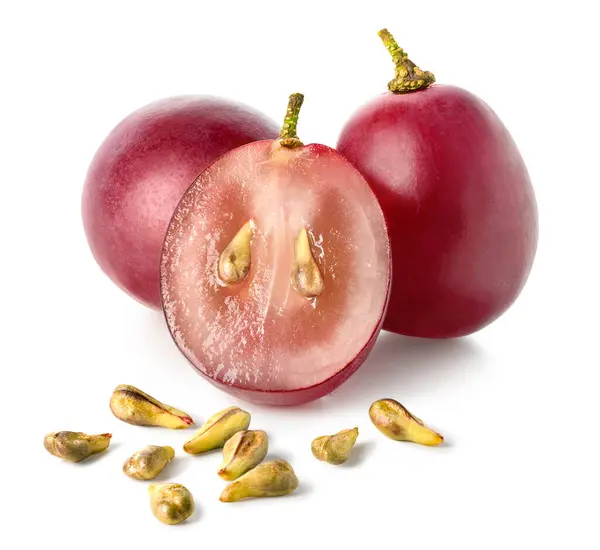 新鲜成熟的红色葡萄 种子在白色背景上被分离出来 免版税图库图片
