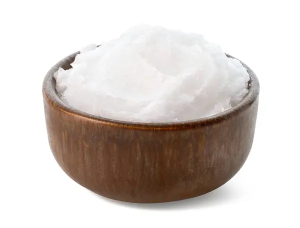 Brązowa Ceramiczna Miska Oleju Kokosowego Izolowana Białym Tle Obrazek Stockowy