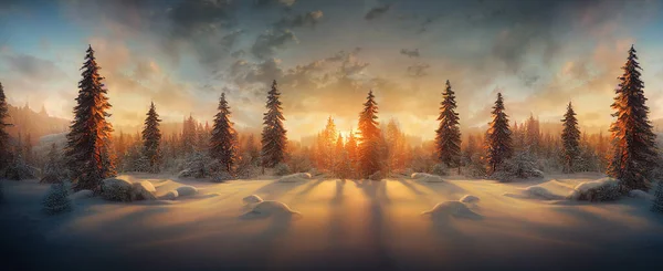 Winter landscape wallpaper with pine forest covered with snow an