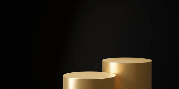 Luksusowy Złoty Produkt Stojak Podium Reflektorem Czarnym Tle Szablon Promo — Zdjęcie stockowe