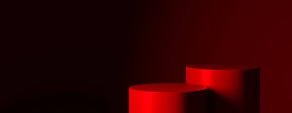 红色讲台上的高级产品放置在黑暗的背景 Pedestal工作室的展示模型 豪华月台设计模版 — 图库照片