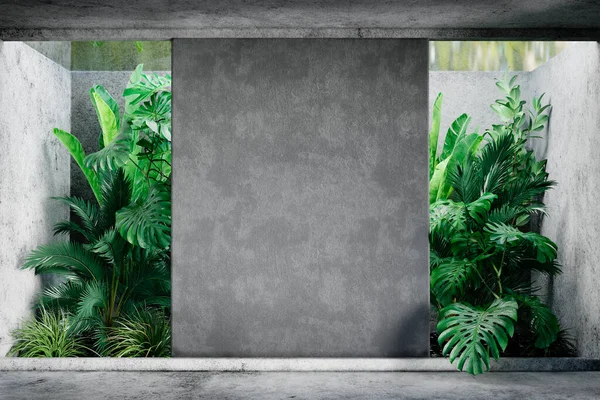 Blank Concrete Wall Modern Empty Room Tropical Plant Garden Luxury Fotos De Bancos De Imagens Sem Royalties