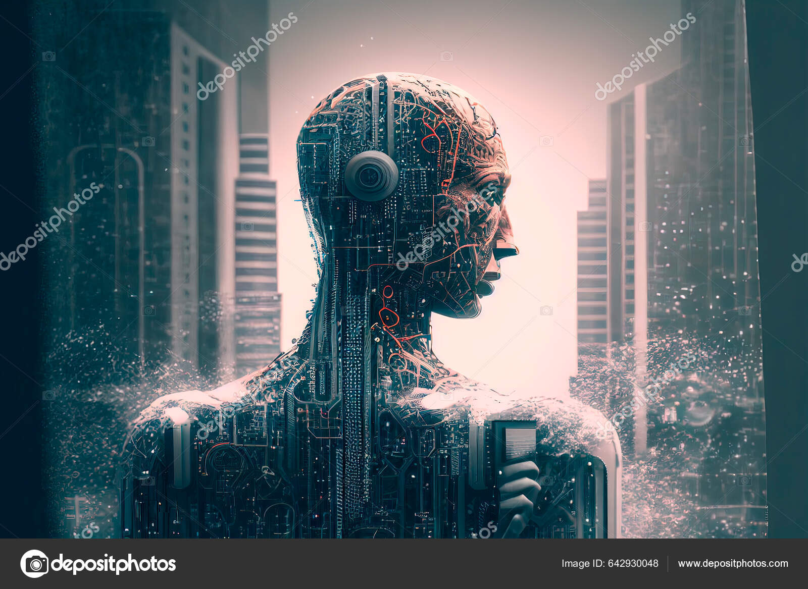 Jogo de robô na ilustração de arte futura do sintetizador