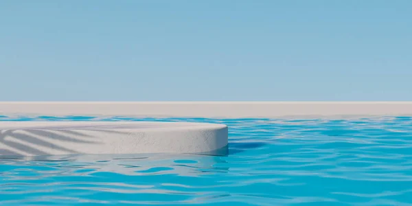 Steinpodeste Stehen Luxuriösen Blauen Poolwasser Sommer Hintergrund Der Tropischen Design — Stockfoto
