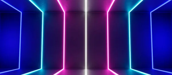 Dark Empty Room Pink Blue Led Lights Concrete Wall Stock Picture