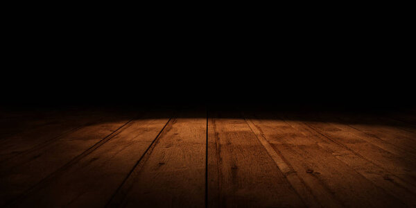 Vintage wood floor texture and dark wall background. Grunge wood