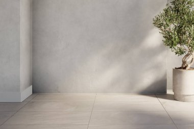 Lüks modern villa içinde boş beton duvarlı minimal iç tasarım. Tarafsız biçimde zarif mimari arkaplan. 