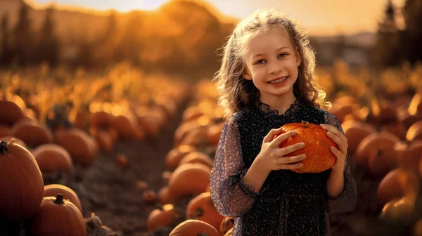 Счастливая Девочка Апельсиновыми Кусочками Поле — стоковое фото