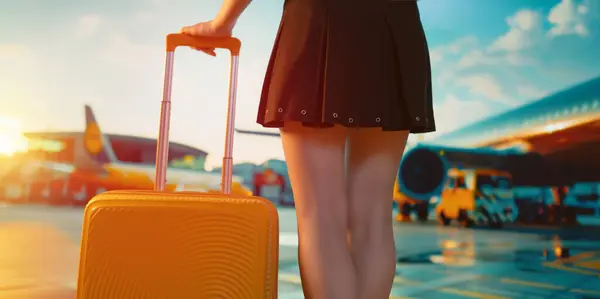 Una Aventura Piernas Mujer Joven Con Maleta Aeropuerto Fotos de stock