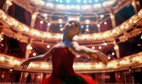 Menina Bonito Sonhando Tornar Uma Bailarina Menina Tutu Vermelho Dançando Imagens Royalty-Free