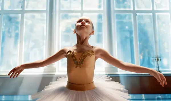 Fetița Drăguță Visează Devină Balerină Copil Fată Într Tutu Dansând Imagini stoc fără drepturi de autor
