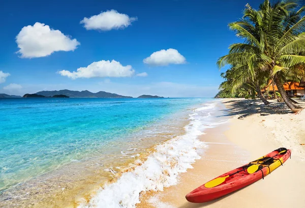 天堂热带海滩 有棕榈树和清澈的大海 — 图库照片