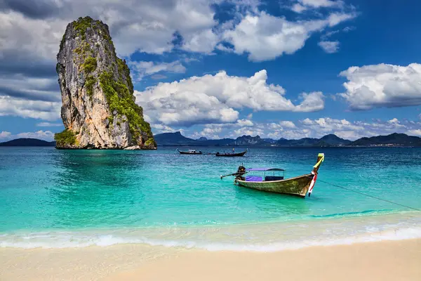 Long Tail Boats Tropical Beach Poda Island Andaman Sea Thailan Royalty Free Stock Photos