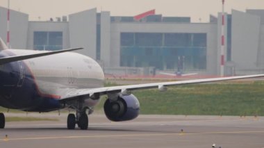 MOSCOW, RUSSIAN FEDERATION - JULY 28, 2021: Boeing 737 of Aeroflot Russian Airlines taxiing on the runway at Sheremetyevo airport SVO. Tourism and travel concept