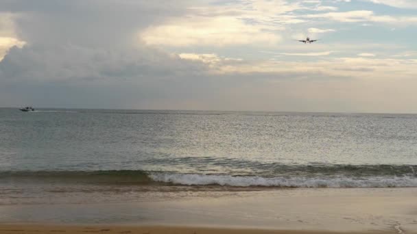 Jet Airplane Approaching Landing Sea Tourism Travel Concept — Video