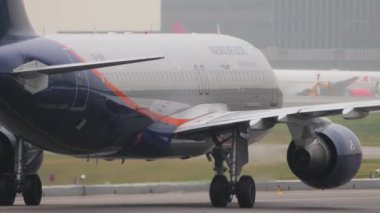 MOSCOW, RUSSIAN FEDERATION - JULY 28, 2021: Widebody airplane Boeing 777 of Aeroflot taxiing on the runway at Sheremetyevo Airport. Tourism and travel concept