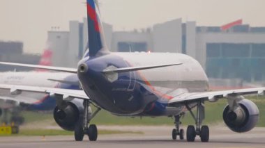 MOSCOW, RUSSIAN FEDERATION - JULY 28, 2021: Airbus A320 of Aeroflot taxiing at Sheremetyevo airport. Civil jet aircraft on the taxiway. Tourism and travel concept