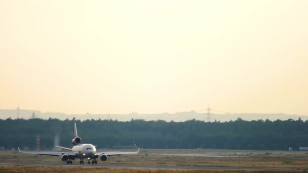 Jet Passenger Aircraft Runway Taxiing Landing Front View Long Shot — Video
