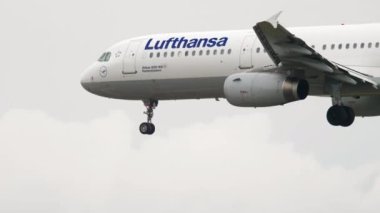 FRANKFURT AM MAIN, GERMANY - JULY 20, 2017: Airbus A321-131, D-AIRN of Lufthansa approaching to land at Frankfurt Airport. Jet plane flies. Aircraft arriving. Tourism and travel concept