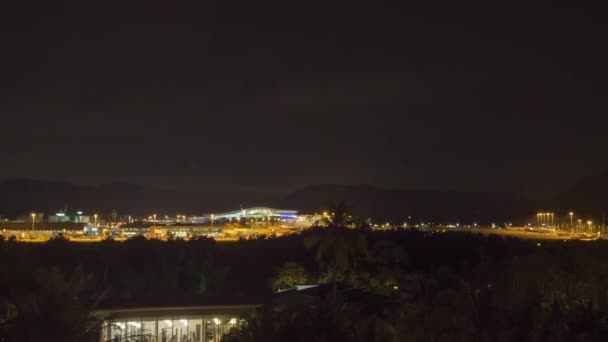 Airport Landing Airplanes Time Lapse Night Landscape Airfield Illuminated Landing — 비디오