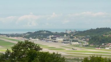Overview view of the airport, timelapse. Panoramic view of the airfield