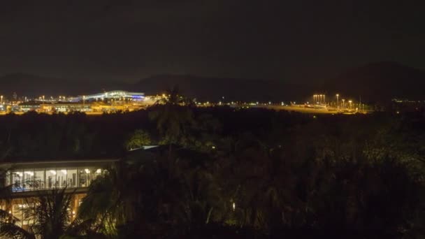 Timelapse Airfield Night Traffic Panoramic View Airport Airport Illuminated Lights — Vídeo de Stock