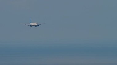 SOCHI, RUSSIA - JULY 30, 2022: Commercial aircraft Boeing 737 of Pobeda Airlines landing at Sochi airport, long shot. Tourism and travel concept
