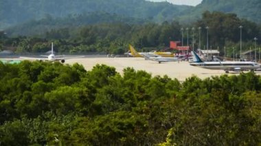 PHUKET, THAILAND - NOVEMBER 26, 2019: Timelapse of airport traffic. Footage of airfield Phuket