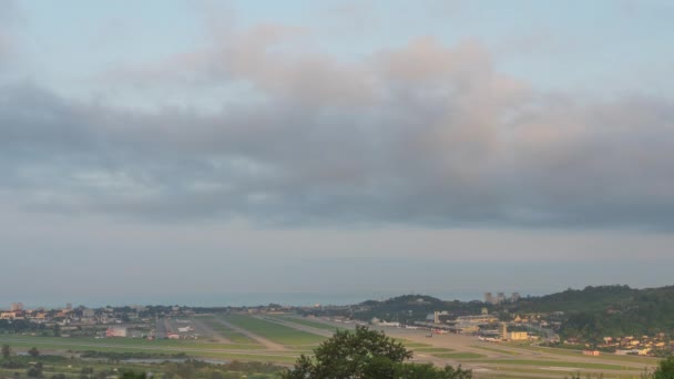 Timelapse Shot Airport Airfield Panoramic View Runway — Vídeo de Stock