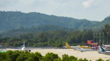 PHUKET, THAILAND - NOVEMBER 26, 2019: Timelapse of airport traffic. Footage of airfield Phuket