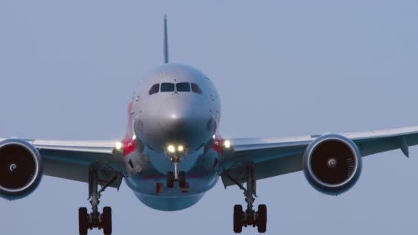 Avion Commercial Réaction Approchant Avant Atterrissage Avion Ligne Vue Face — Video