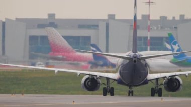 MOSCOW, RUSSIAN FEDERATION - JULY 28, 2021: Civil plane Boeing 737 of Aeroflot Russian Airlines taxiing on the runway at Sheremetyevo airport SVO. Tourism and travel concept