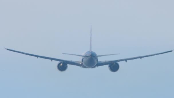 Widebody Vliegtuigen Stijgen Vliegtuig Lucht Achteraanzicht Vertrek Toerisme Reisconcept — Stockvideo
