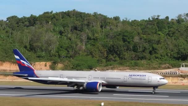 Phuket Thailand February 2023 Širokoúhlé Letouny Boeing 777 73146 Aeroflotu — Stock video