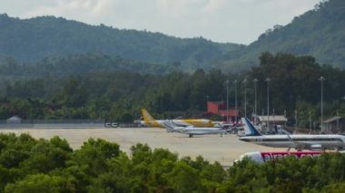 PHUKET, THAILAND - NOVEMBER 26, 2019: Timelapse of airport traffic. Footage of airfield Phuket