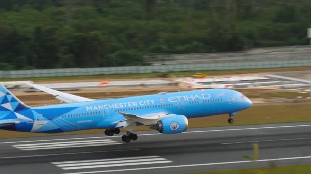Phuket Thailand Φεβρουαριου 2023 Boeing 787 Dreamliner Etihad Airways Manchester — Αρχείο Βίντεο