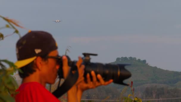 Huket Tajlandia Luty 2023 Fotograf Strzela Lądowania Samolotu Aero Plamienie — Wideo stockowe
